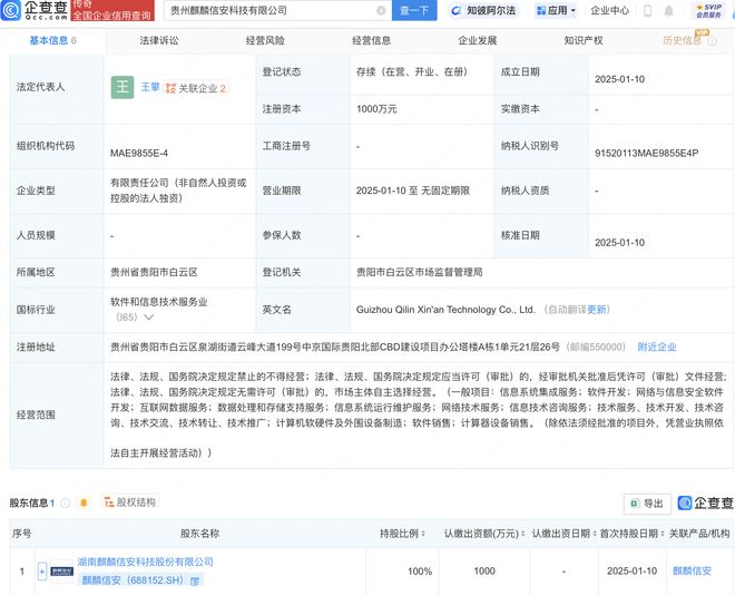 麒麟信安成立新公司含網(wǎng)絡(luò)與信息安全軟件開(kāi)發(fā)業(yè)務(wù)(圖1)